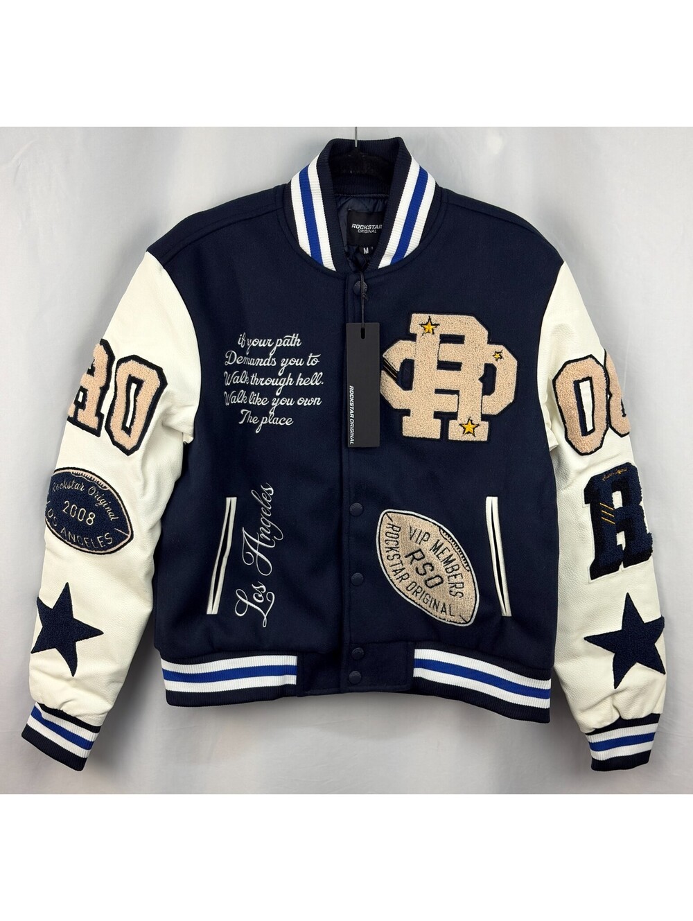 Rockstar Original Balser Navy Varsity Jacket Men's Size M Embroidered Letterman